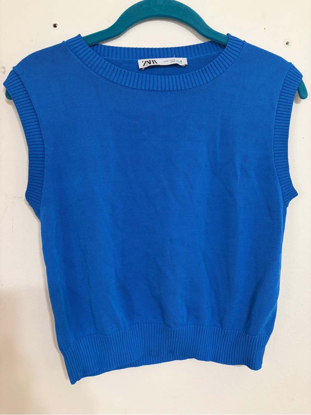 Zara Electric Blue Ribbed Knit Sleeveless Top